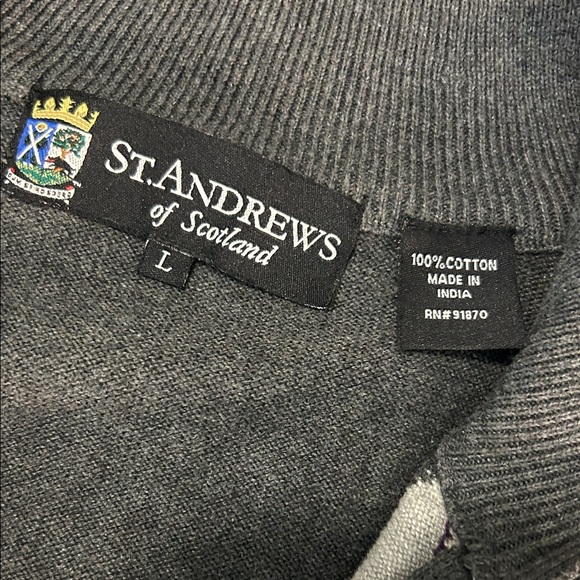 St. Andrew's Men's 1/4 Zip Argyle Sweater Vest - Gray and Black Size Large - Picture 7 of 9